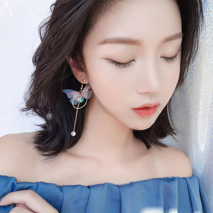 Butterfly Drop Earrings Asymmetrical Long Circle Fringe Dangle Women Jewelry