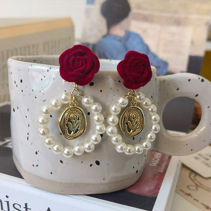 Elegant Velvet Rose Flower Earrings for Women Winter Autumn Fashion Jewelry