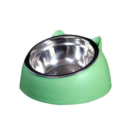 Pet Dog Cat Food Bowl Raised No Slip Stainless Steel Tilted Water Food Feeder - Aimall