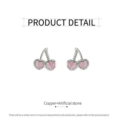 Cute Pink Cherry Heart Shaped Dangle Earrings Women Girls Romantic Fashion