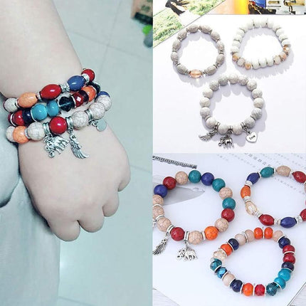 3PC Women's Boho Wooden Natural Stone Beads Tassel Bracelet Set Bodhi Beaded
