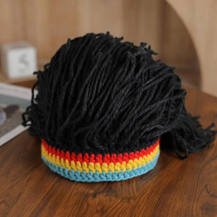 Quirky Warm Knitted Wig Hat Hip Hop Wool Cap for Men and Women with Braided