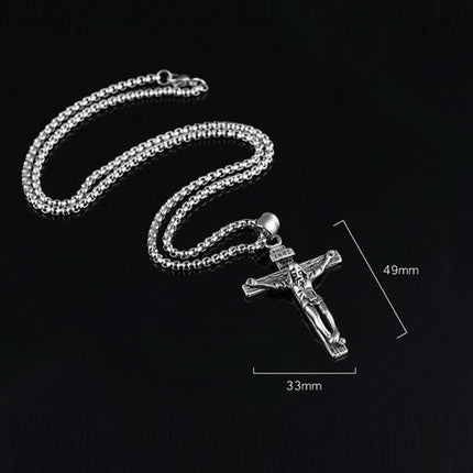 Men Stainless Steel Gold Silver Black Jesus Crucifix Pendant Chain Necklace Silver - Aimall