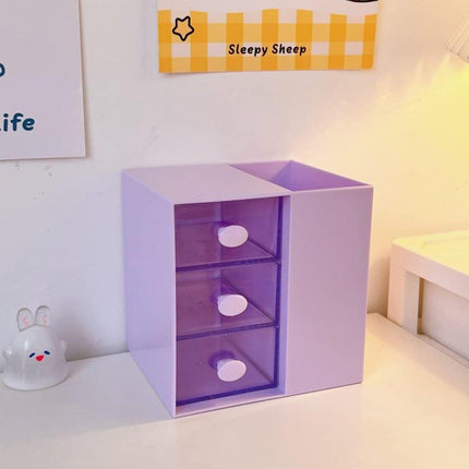 2IN1 Pumping Pen Container Storage Box Cosmetic Drawer Office Organizer Box