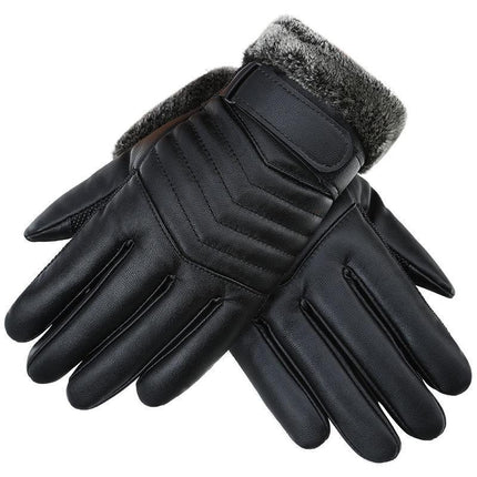 1/2 Winter Warm PU Leather Wool Wrist Gloves Touch Screen Full Finger Fur Mitten - Aimall