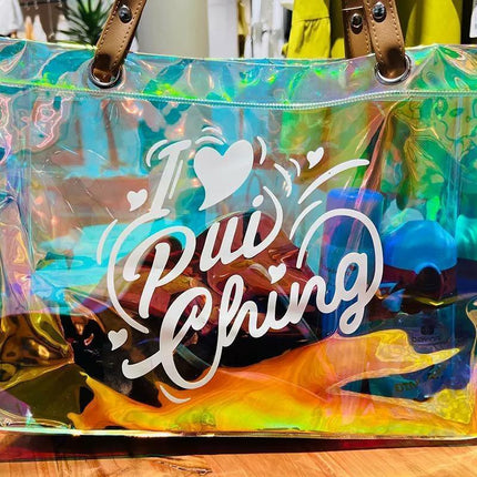 2PCS Transparent PVC Tote Bag Hologram Jelly Cosmetic GiftBag Iridescent Handbag