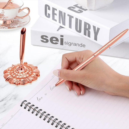 6pcs Black Ballpoint Pen Set Plum Blossom Base Office Desk Signature Writing Pen
