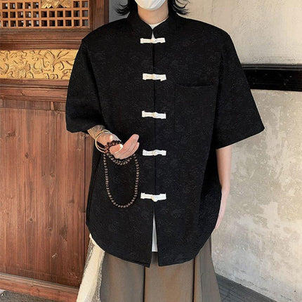 Men Chinese Style Short Sleeve Shirt Summer Loose Casual Top Tee Fashion