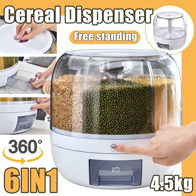Rotating Cereal Dispenser Grain Storage Box Kitchen Food Container Rice Holder