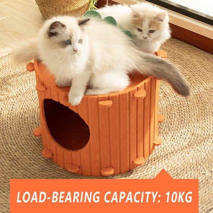 Semi-Enclosed Felt Cat Cave Bed Soft Scratching Relaxing Warm Carrot Cave House