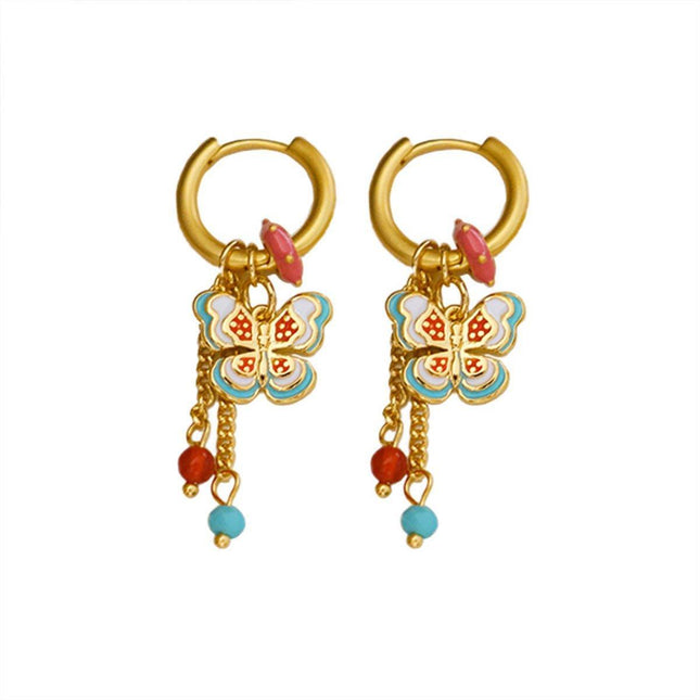 New Chinese Style Butterfly Earrings Fringe Colourful Simple Design Jewelry