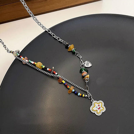 Colourful Flower Smiley Necklace Collarbone Chain Cheerful Women Accessory