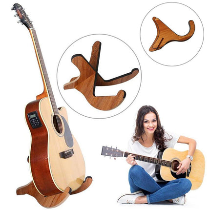 Wood Colour Folding Guitar Stand Floor Rack Portable