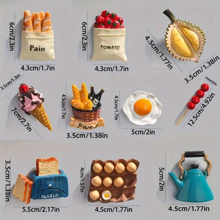 10pcs 3D Simulation Food Stickers for Fridge Fun Food Toy Magnets Decorative Set