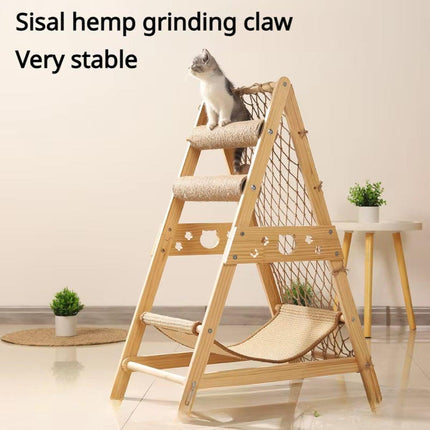 Cat Climbing Frame Wooden Cat Rack Multi Cat Play and Sleep Net for Indoor Use