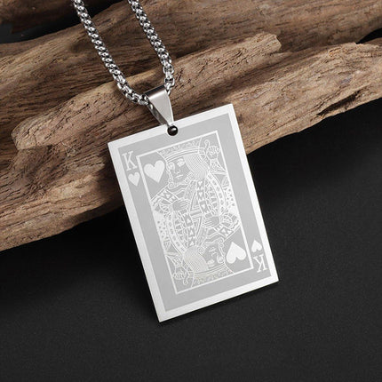 King of Hearts Poker Necklace Stainless Steel Pendant for Men Fashion Jewelry