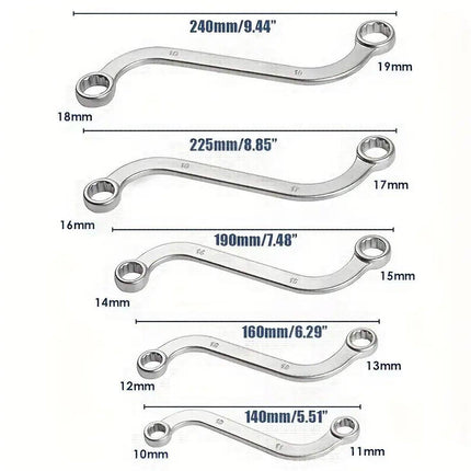 5PCS Double Ended S-Shaped Ring Wrench Set Purpose U Shaped Curved Handle Tools
