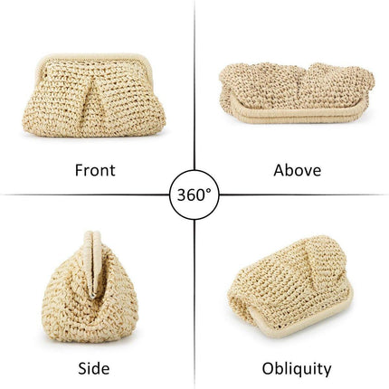 Woven Women Clutch Purse Dumpling Straw Tote Bag Shoulder Straw Crossbody Bag