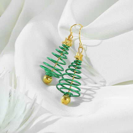 Festive Green Christmas Tree Earrings Holiday Jewelry for Women Gift Accessory