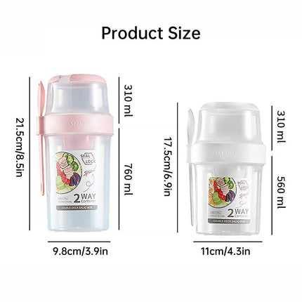 Double Plastic Salad Cup with Fork Sealed Breakfast Container for On-the-Go Meal