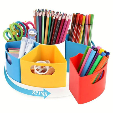 Rotating Pen Holder with Compartments Desk Organizer Office Stationery Storage