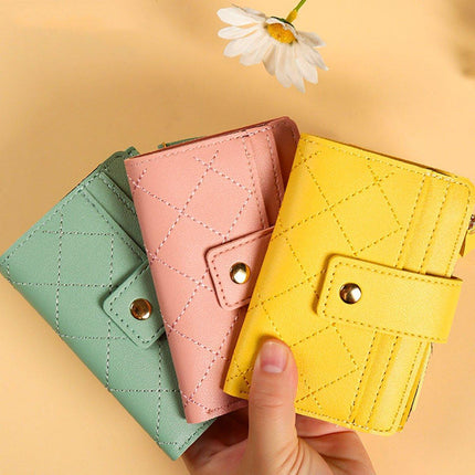 Stylish Women Short Wallet Multi-card Money Clip Zipper Two-Fold Purse Leather