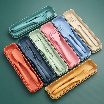 8 Sets Cutlery Wheat Straw Reusable Spoon Fork Knife Travel Portable Tableware