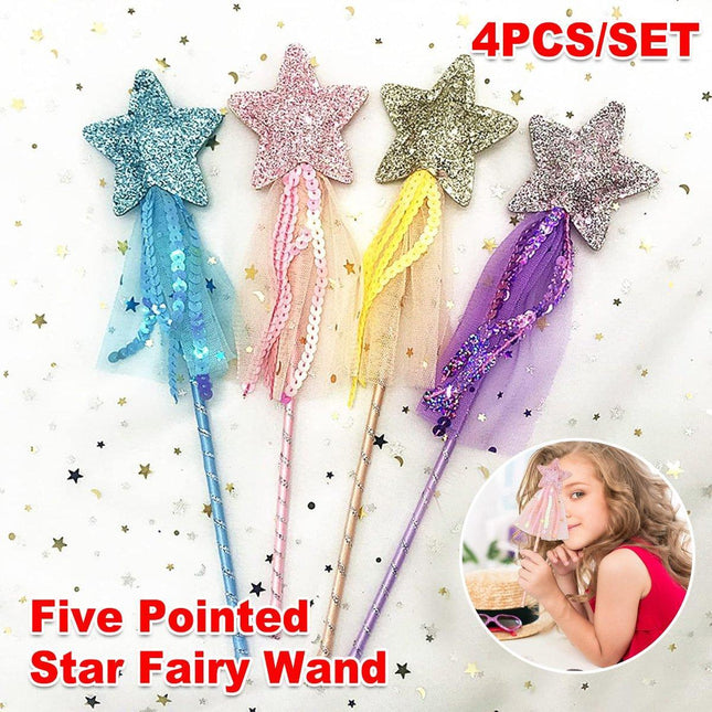 4pcs Sequin Fairy Wand Magic Pentagram Wand for Girls Kids Party Favor Set
