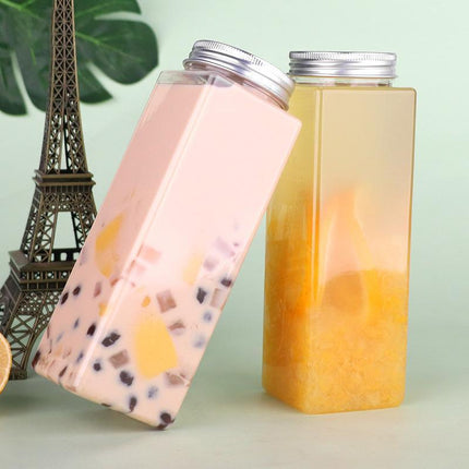 20pcs 500ml Food Grade PET Square Juice Bottles Transparent Flat Drink Container