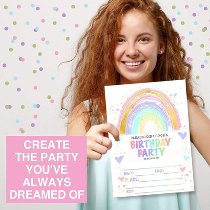 20PCS Rainbow Party Invitation Cards With Envelopes Birthday Theme Colourful Set