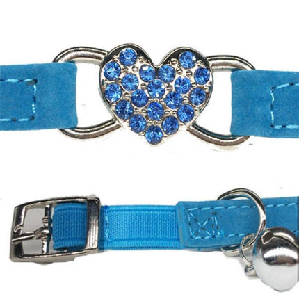 Cat Collar Suede Kitten Pet safety elastic Adjustable Bell Heart Bling Pink blue - Aimall