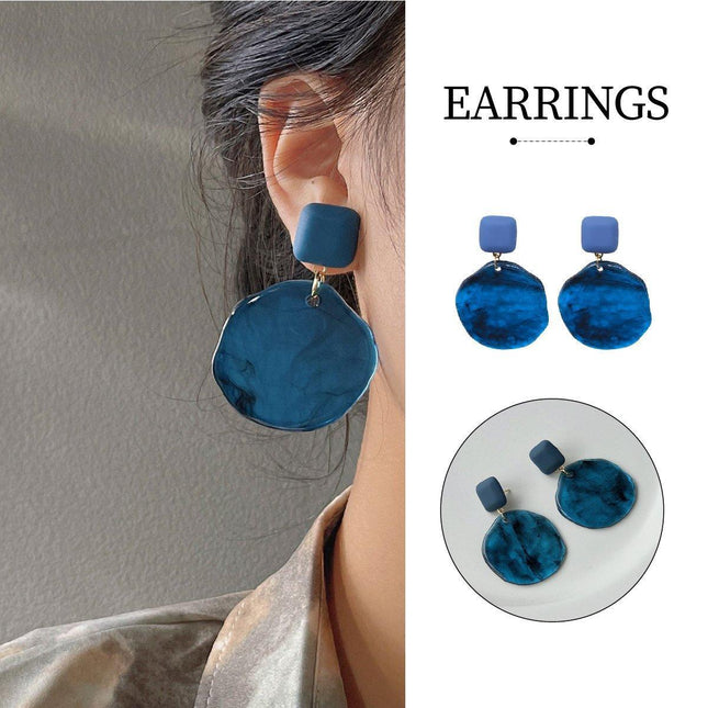 Elegant Blue Oil Drop Earrings Retro Fashion Silver Needle Jewellery Women