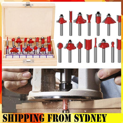 15X 1/2 1/4 inch Router Bits Set Woodworking Tool Cutter Shank Tungsten Carbide - Aimall