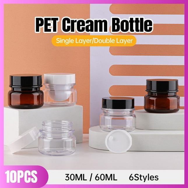 10pcs PET Plastic Cosmetic Bottles Refillable Travel Face Cream Containers