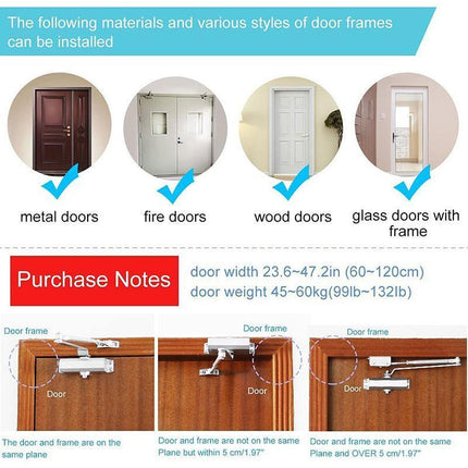 Hydraulic Door Closer Automatic Adjustable Spring Auto Closing 45-65kg Aluminum - Aimall