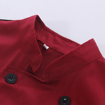 Red Unisex Mesh Sleeve Chef Coat Jacket Restaurant Hotel Cook Short Uniform - Aimall