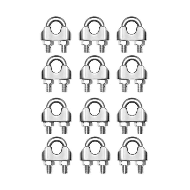 16X 304Steel Wire Rope Grips Clamps U Bolts Fitting Cable Cord Tie M6 6mm Sliver