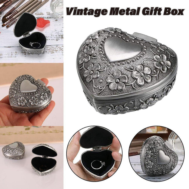 Vintage Heart Shape Jewelry Box Gift Box Metal Trinket Box Storage Organizer