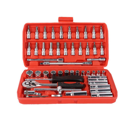 53PCS Metric Deep Socket Set 1/4" Drive Wrench with Flexible Extension Bar Tools