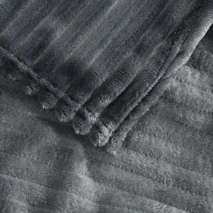 Grey Flannel Stripe Blanket Nap Lounge Throw For Sofa Cover Warm Bed Blanket