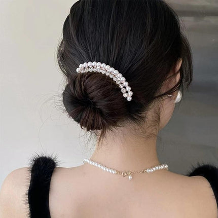 Rhinestone Pearl Hair Comb Golden Temperament Ornament Hair Comb Temperament - Aimall
