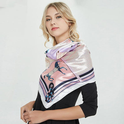 90x90cm Women Silk Satin Wrap Professional Lady Summer Beach Large Square Scarf - Aimall