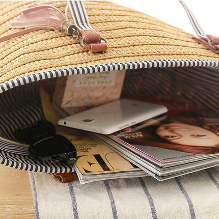 Simple Fashion Woven Straw Bag Beach Tote Bag Summer Handbag for Women Travel