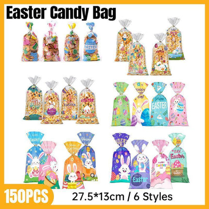 150pcs Easter Candy Gift Bags Party Favour Flat Pouches Holiday Treat Bags