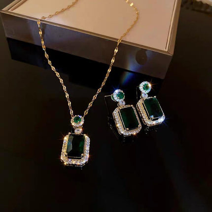 Vintage Paraiba Tourmaline Emerald Gemstone Earrings Ring Necklace Women Gift - Aimall