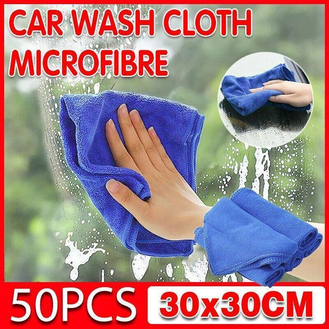 50Pcs Blue Microfibre Cloths Car Cleaning Cloth Detailing Towels Washing Duster - Aimall
