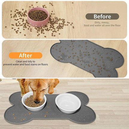 Silicone Pet Feeding Food Mat Bone Waterproof Non-slip Cat Dog Bowl Placemat