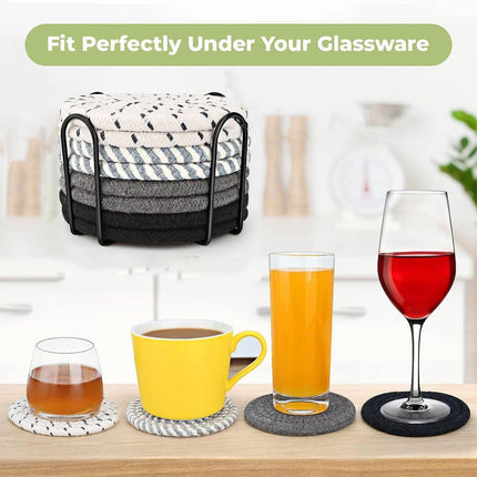 8Pcs Woven Cotton Rope Coasters with Storage Rack Insulation Placemats