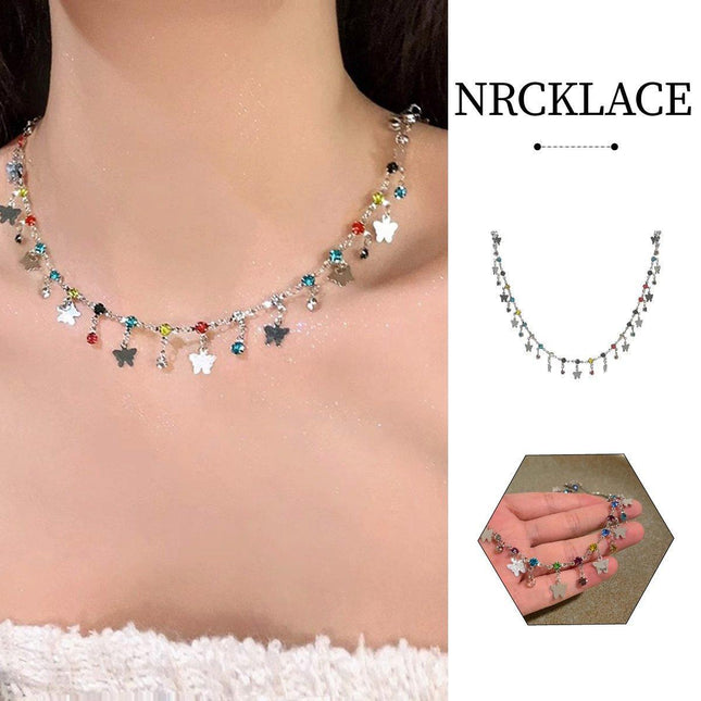 Colorful Butterfly Necklace Women Summer Fashion Exquisite Collarbone Chain