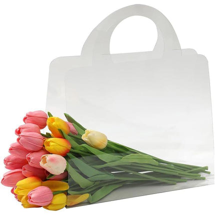 10pcs Transparent Flower Handbags Clear PET Bouquet Holder Gift Bags for Events